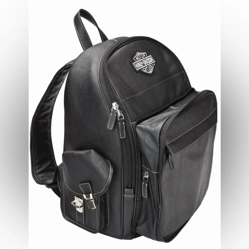 Harley-Davidson by Athalon Large Black Leather Backpack